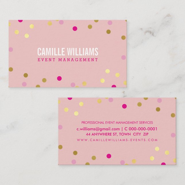 FUN BOLD COLORFUL Konfetti cool goldblau pinkblau Visitenkarte (Vorne/Hinten)