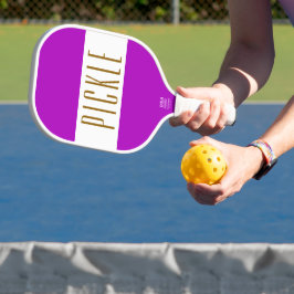 Fun Bold Magenta Pink White PICKLE Streifen Text Pickleball Schläger