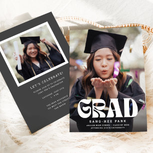 Fun Bold Retro Grad Foto Abschluss Ankündigung
