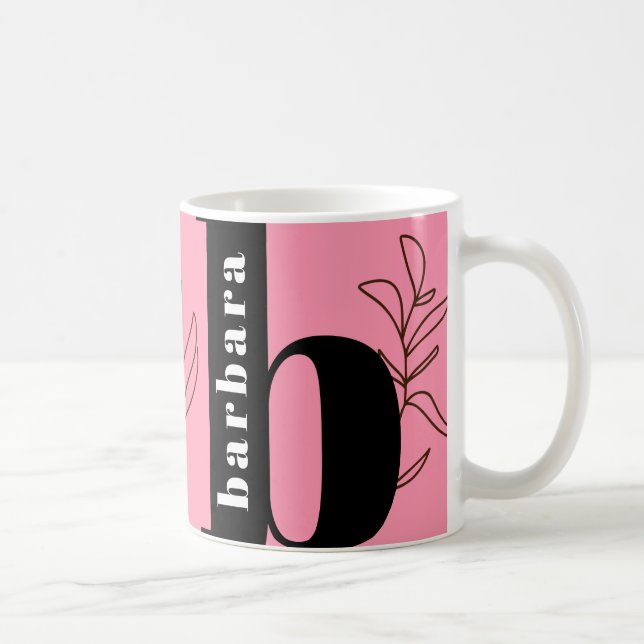 Fun Bold Typografy Monogram Line Art Pink Kaffee Kaffeetasse (Rechts)