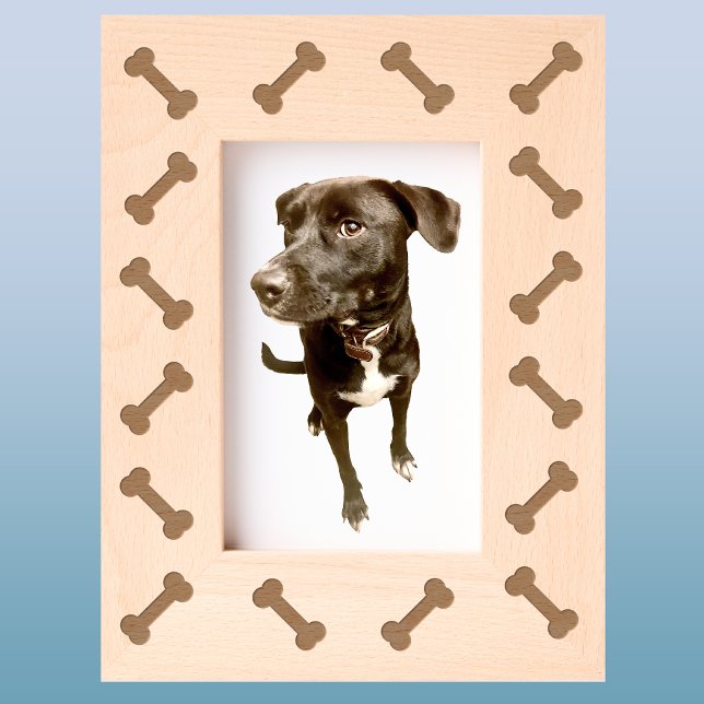 Fun Bones Dog Geätzte Rahmen (Fun dog bones pattern etched wooden photo frame, perfect for pet portraits)