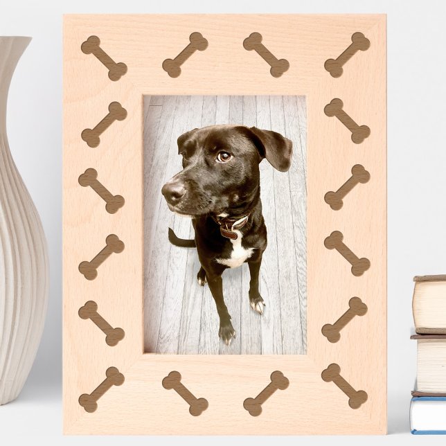 Fun Bones Dog Geätzte Rahmen (Fun dog bones pattern etched wooden photo frame, perfect for pet portraits)