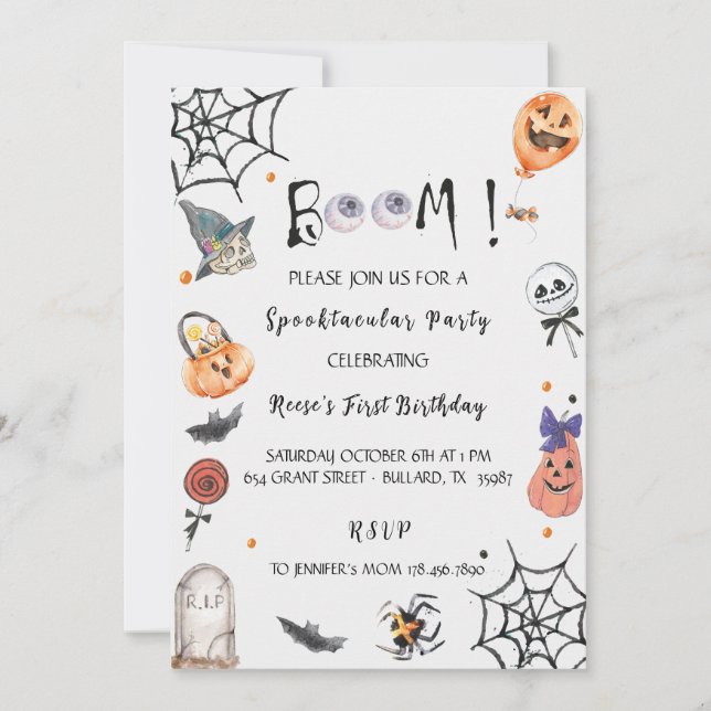Fun Boo! Spooktacular Halloween birthday Einladung (Vorderseite)