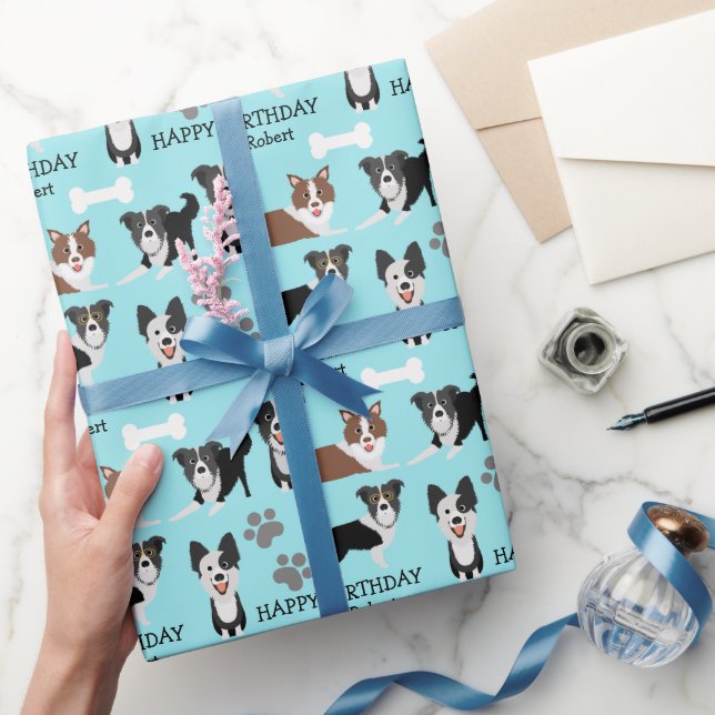 Fun Border Collie Dog Bilder Geburtstag Geschenkpapier (Schenken)