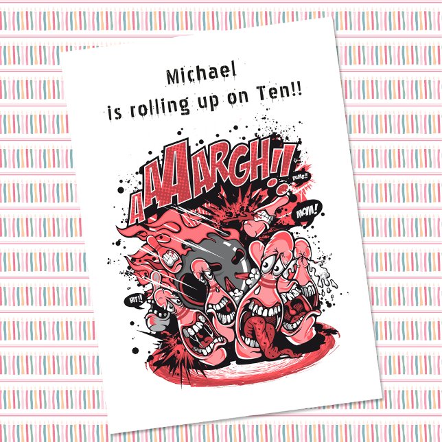 Fun Bowling Birthday Party Charaktere Einladung (Von Creator hochgeladen)