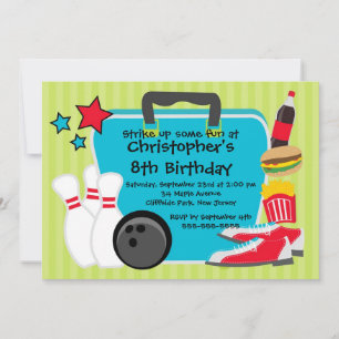 Fun Bowling Boys Birthday Party Invitations Einladung