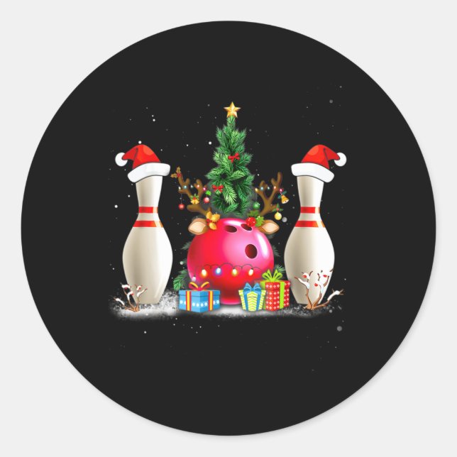 Fun Bowling Christmas Santa Hat Xmas Bowling Lover Runder Aufkleber (Vorderseite)