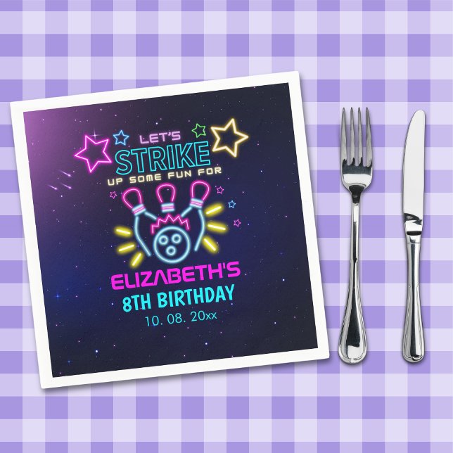 Fun Bowling Neon  Birthday Girl Serviette (Von Creator hochgeladen)