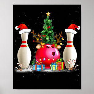Fun Bowling Weihnachten Weihnachtsmannmütze Xmas B Poster