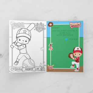 Fun Boys Baseball Farbing Page Happy Birthday Karte