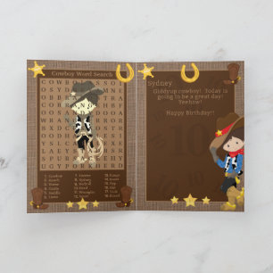 Fun Boys Cowboy Word Suche glücklich Geburtstag Karte