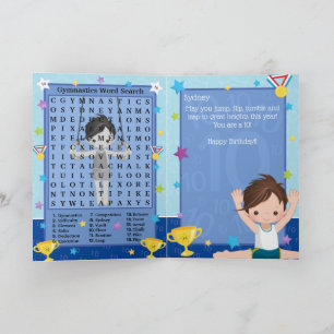 Fun Boys Gymnastik Word Search Happy Birthday Karte