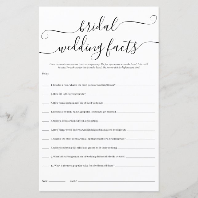 Fun Bridal Wedding Facts Showspiel (Vorderseite)