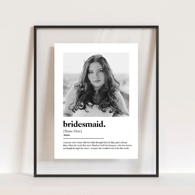 Fun Bridesmaid Vorschlag Wörterbuch mit Foto Acrylschild (Fun Bridesmaid Proposal Dictionary with Photo Acrylic Sign)