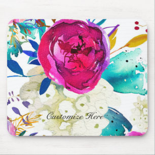 Fun Bright Bold Wassercolor Floral Color Splash Mousepad