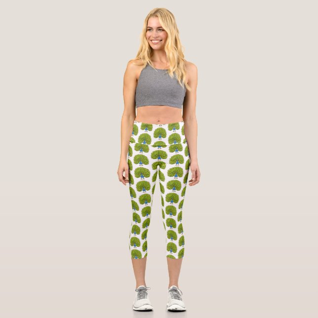 Fun bright bright peacock bird Illustration Capri Leggings (Vorderseite)