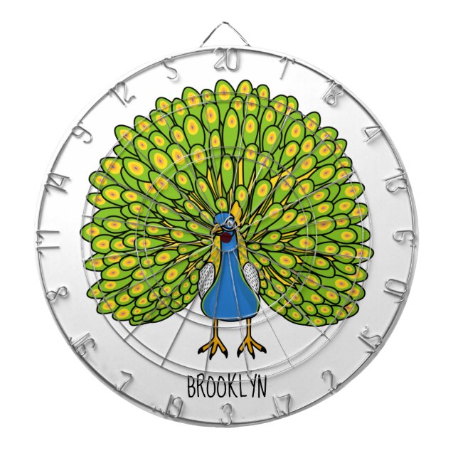 Fun bright bright peacock bird Illustration Dartscheibe (vorne)