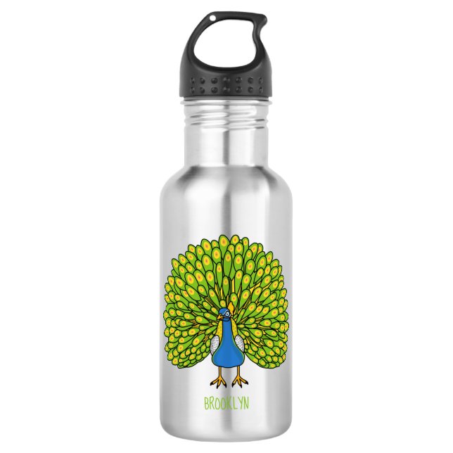 Fun bright bright peacock bird Illustration Edelstahlflasche (Vorderseite)