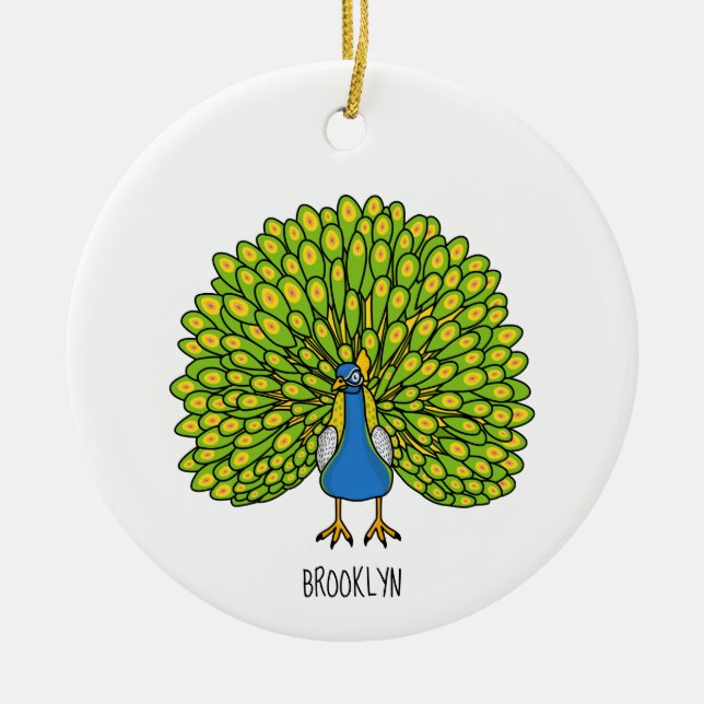 Fun bright bright peacock bird Illustration Keramik Ornament (Vorne)