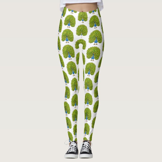 Fun bright bright peacock bird Illustration Leggings (Vorderseite)