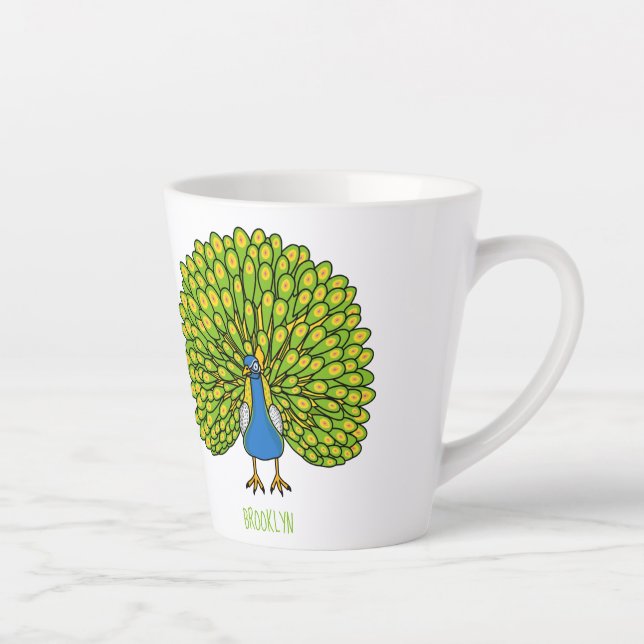 Fun bright bright peacock bird Illustration Milchtasse (Rechts)