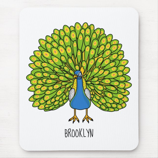 Fun bright bright peacock bird Illustration Mousepad (Vorne)