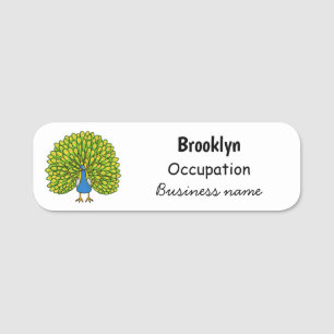 Fun bright bright peacock bird Illustration Namensschild