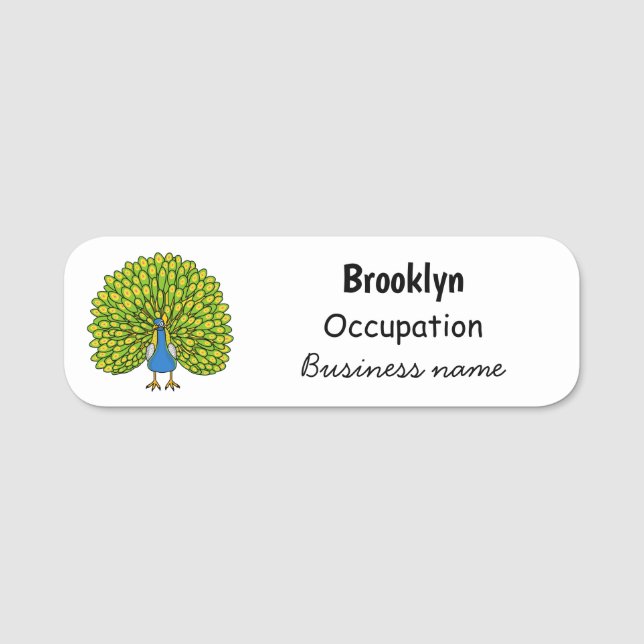 Fun bright bright peacock bird Illustration Namensschild (Vorderseite)