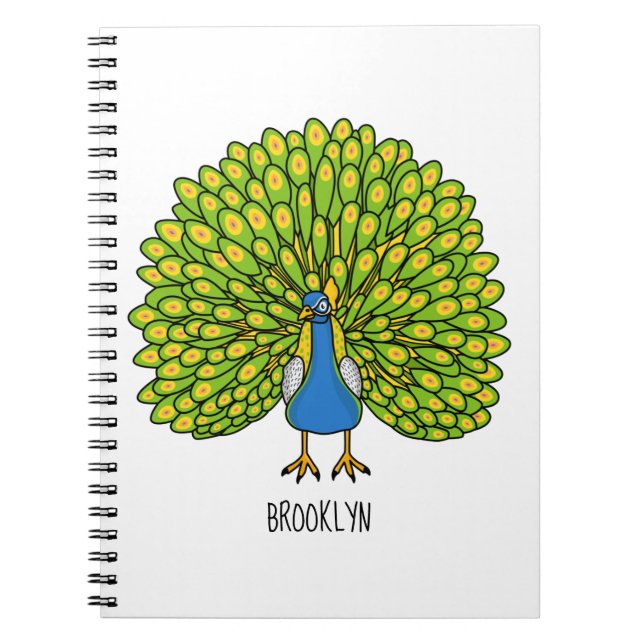 Fun bright bright peacock bird Illustration Notizblock (Vorderseite)
