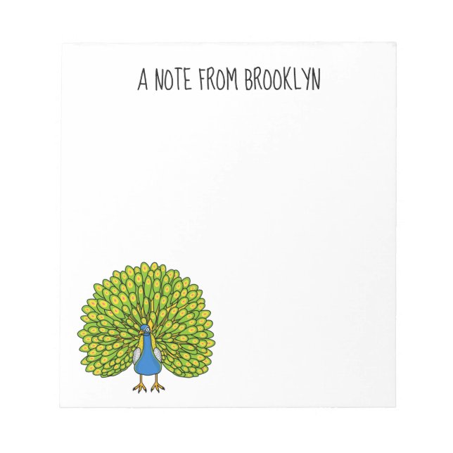 Fun bright bright peacock bird Illustration Notizblock (Vorderseite)