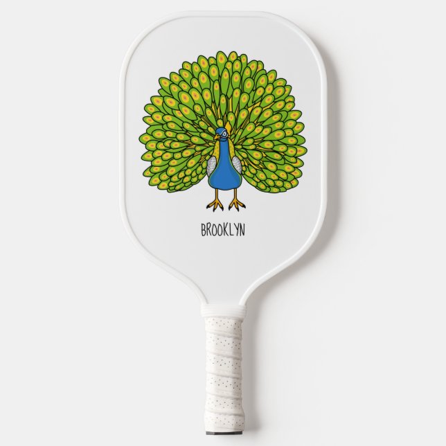 Fun bright bright peacock bird Illustration Pickleball Schläger (Vorderseite)
