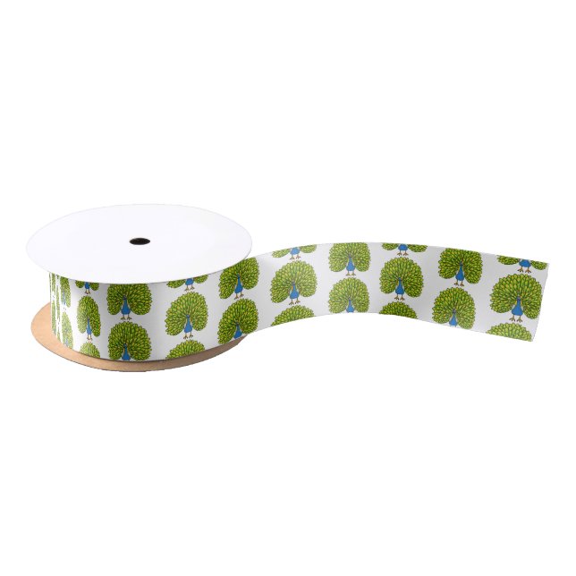 Fun bright bright peacock bird Illustration Satinband (Spule)
