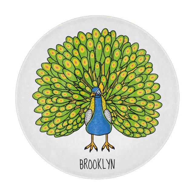 Fun bright bright peacock bird Illustration Schneidebrett (Vorderseite)