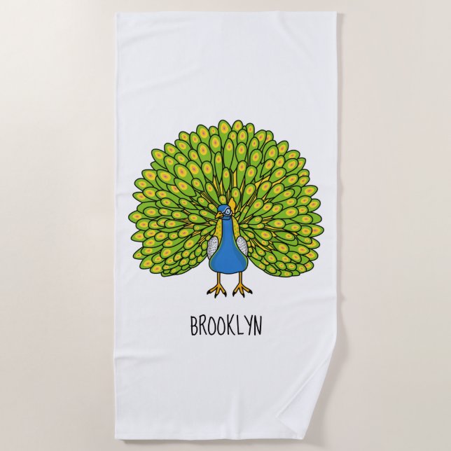 Fun bright bright peacock bird Illustration Strandtuch (Vorderseite)
