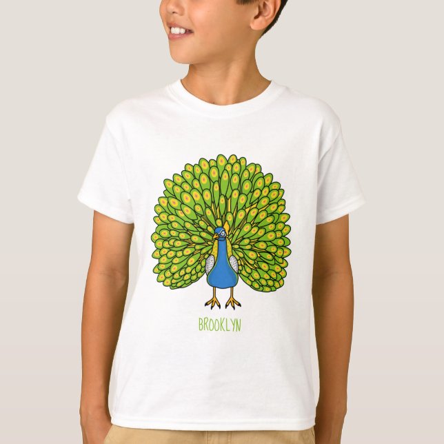 Fun bright bright peacock bird Illustration T-Shirt (Vorderseite)