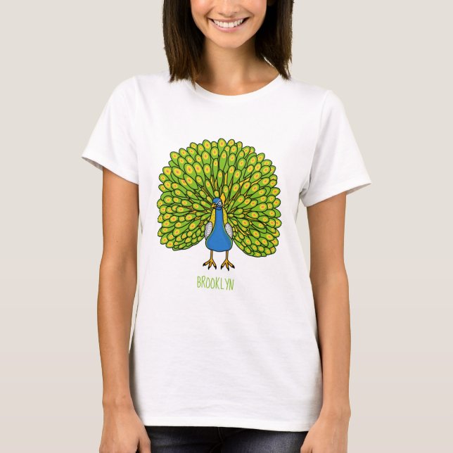 Fun bright bright peacock bird Illustration T-Shirt (Vorderseite)