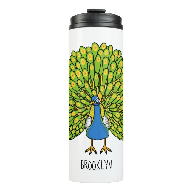 Fun bright bright peacock bird Illustration Thermosbecher (Vorderseite)