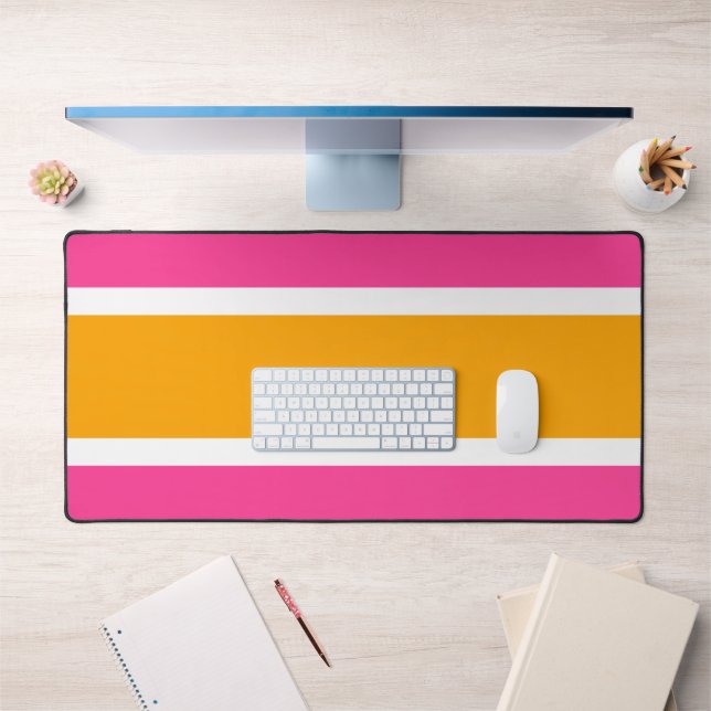 Fun Bright Candy Pink Yellow White Racing Streifen Schreibtischunterlage (Büro 1)