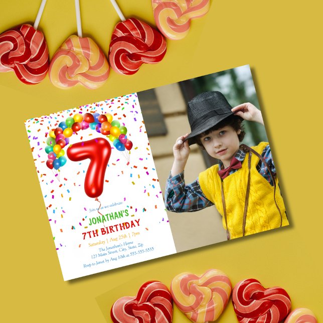 Fun Bright Confetti Balloons Foto 7. Geburtstag Einladung (Von Creator hochgeladen)