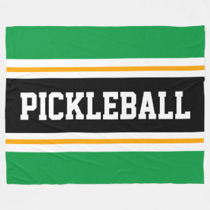 Fun Bright Green Black PICKLEBALL Racing Stripes Fleecedecke
