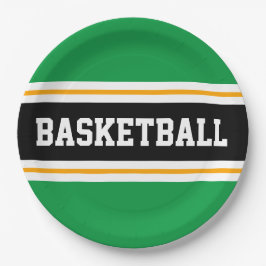 Fun Bright Green Black Yellow BASKETBALL Streifen Pappteller