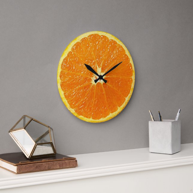 Fun Bright Orange Sommer Frucht Slice Motif Große Wanduhr (Büro)