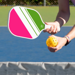 Fun Bright Pink Bold Weiß Racing Streifen Pickleball Schläger
