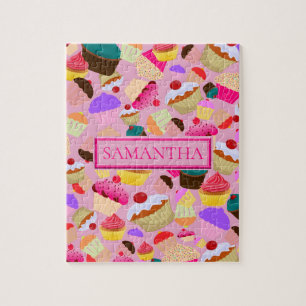 Fun Bright Pink Cupcake - Personalisiert Puzzle