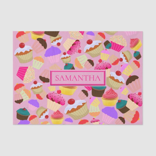 Fun Bright Pink Cupcake - Personalisiert Seidenpapier (Vorderseite)