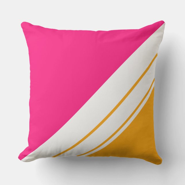 Fun Bright Pink Yellow Orange White Racing Streife Kissen (Vorderseite)