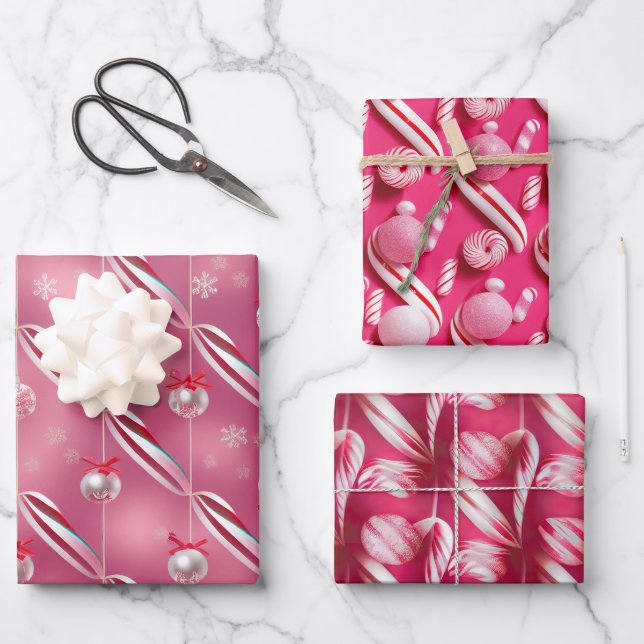 Fun Bright Pinks und Peppermint Candy Lane Geschenkpapier Set (Vorderseite)