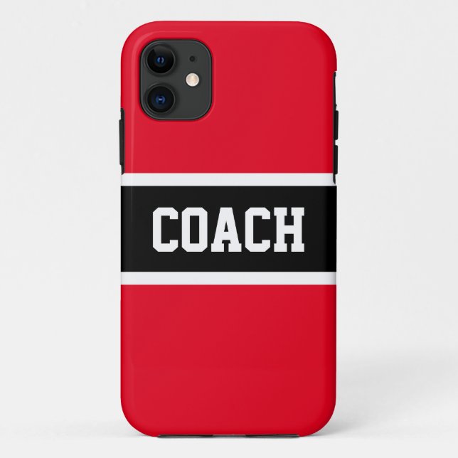 Fun Bright Red Black Stripes Bold COACH Text Case-Mate iPhone Hülle (Rückseite)