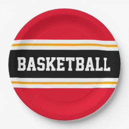 Fun Bright Red Black Yellow BASKETBALL Streifen Pappteller
