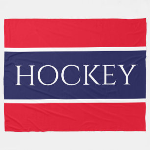 Fun Bright Red White Navy Blue "HOCKEY" Streifen Fleecedecke